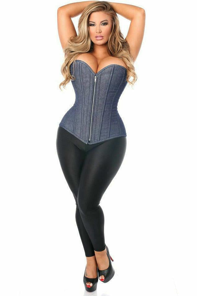 Top Drawer Denim Blue Steel Boned Overbust Corset w/Zipper – Unspoken  Fashion