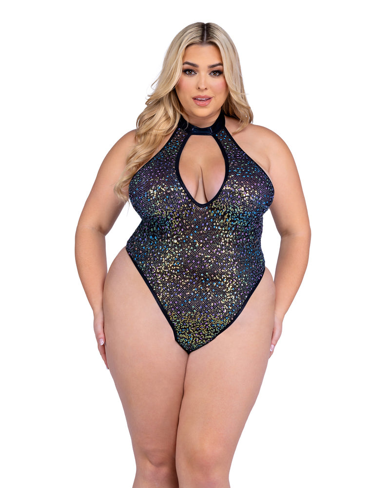 Roma Rave Festival Sequin Fishnet Keyhole Romper