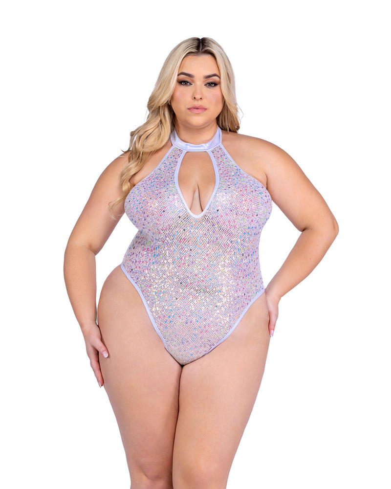 Roma Rave Festival Sequin Fishnet Keyhole Romper