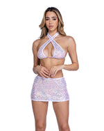 Roma Rave Festival Sequin Fishnet Criss-Cross Top