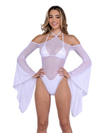 Roma Rave Festival Sheer Mesh Romper with Bell Sleeves