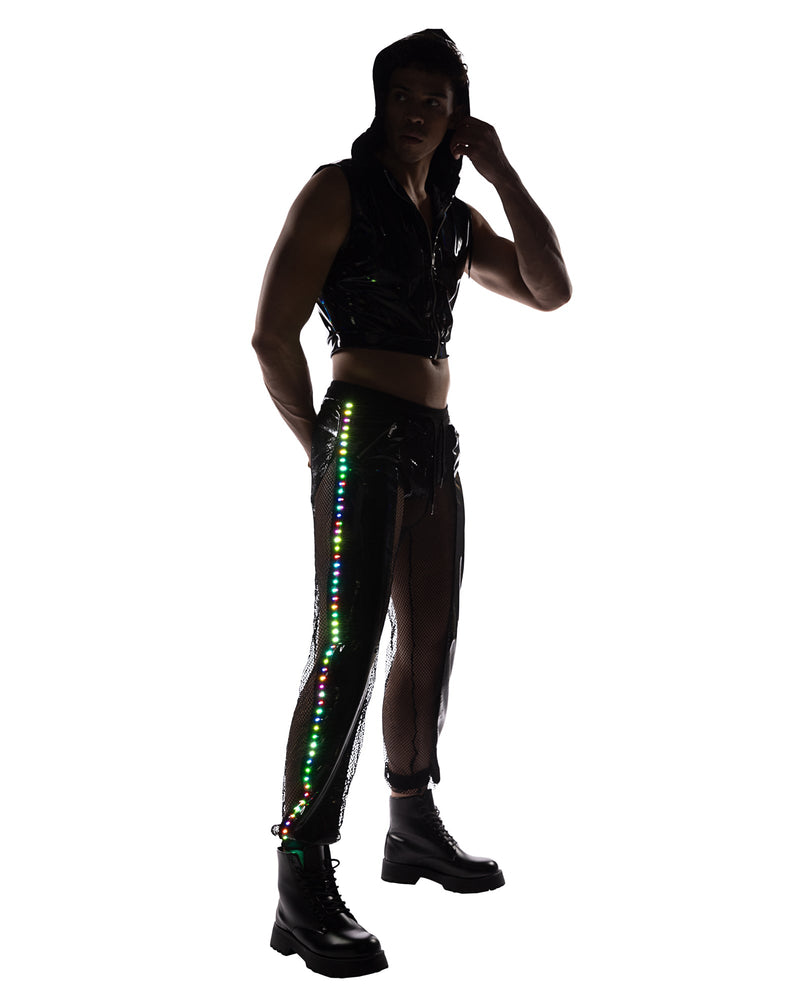 Roma Mens Rave Festival Pride Vinyl & Fishnet Light-Up Joggers