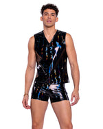 Roma Mens Rave Festival Vinyl with Iridescent Print Shorts