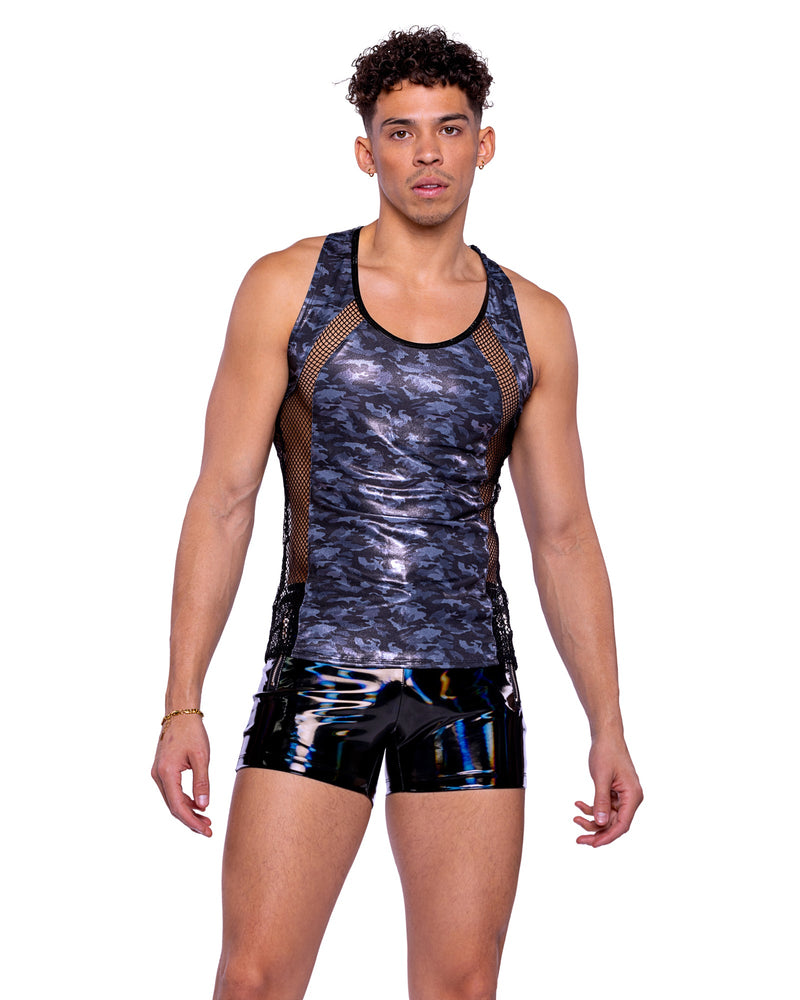 Roma Mens Rave Festival Vinyl with Iridescent Print Shorts