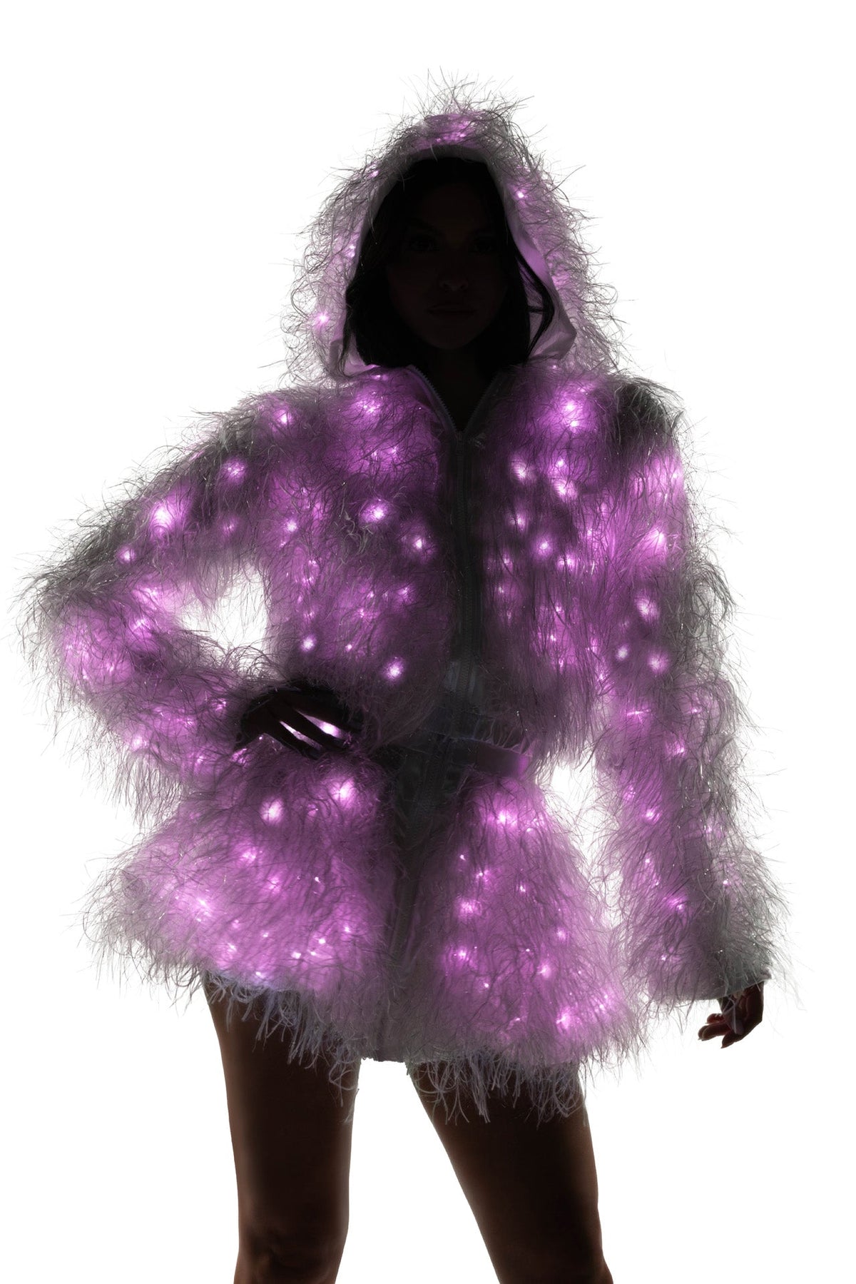 Rave FE298 - Light-Up Lurex Shag Hooded Cropped Jacket - J. Valentine