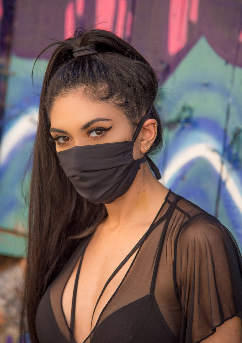 Black Stretch Pleated Face Mask- Festival Rave Accessory-J. Valentine