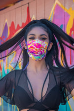 Electric Rainbow Spandex Pleated Face Mask- Festival Rave Accessory-J. Valentine