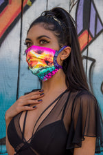 Rainbow Ruin Spandex Pleated Face Mask- Festival Rave Accessory-J. Valentine