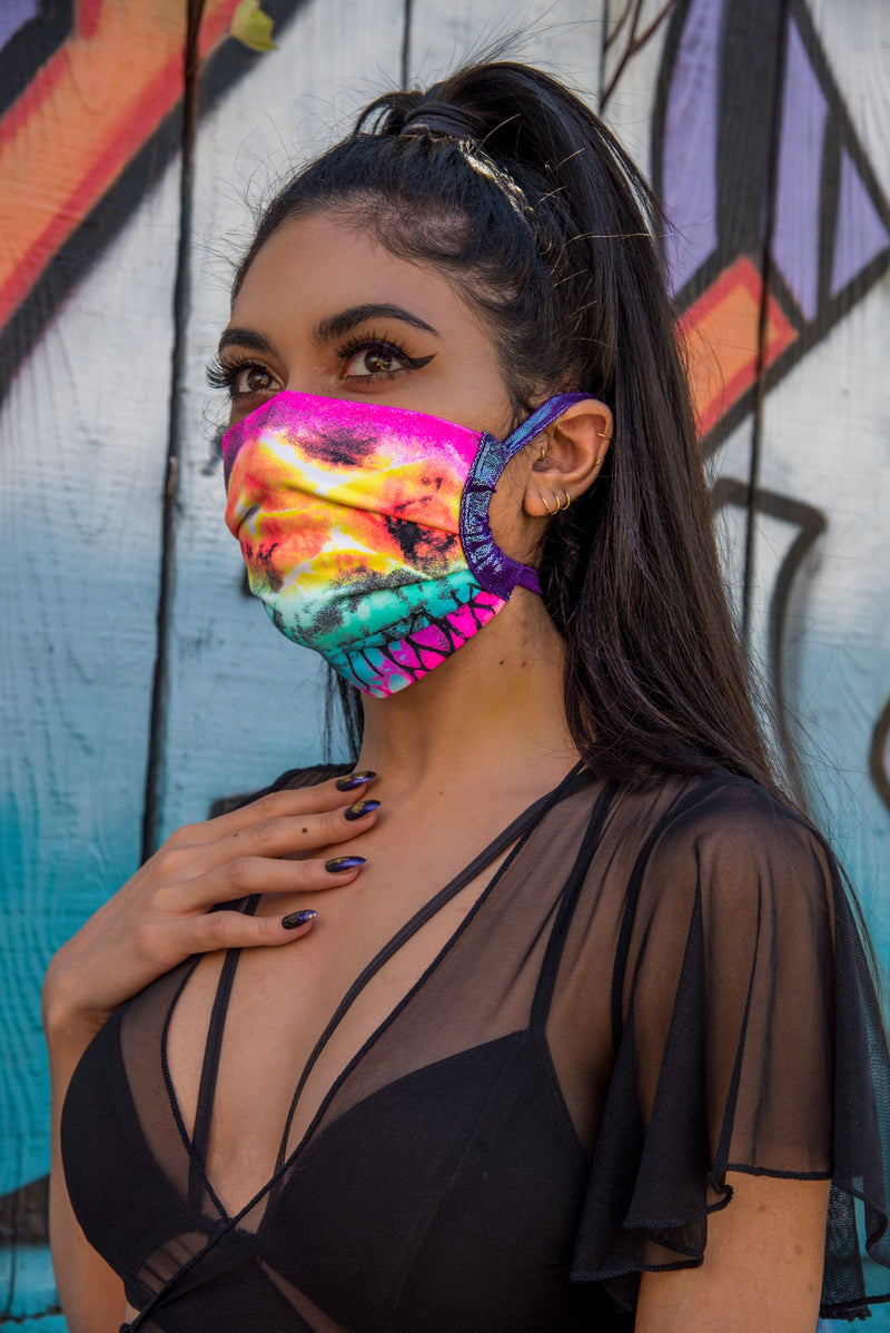 Rainbow Ruin Spandex Pleated Face Mask- Festival Rave Accessory-J. Valentine