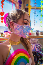 Pearly Pink Sequin Tailored Face Mask- Festival Rave Accessory-J. Valentine