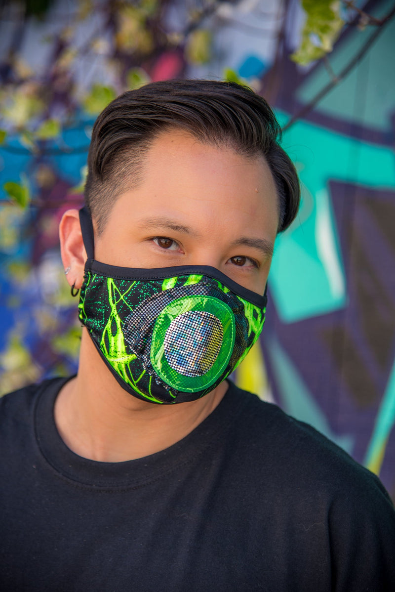 Green Lightning Tailored Mens Face Mask- Festival Rave Accessory-J. Valentine