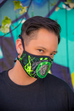 Green Lightning Tailored Mens Face Mask- Festival Rave Accessory-J. Valentine