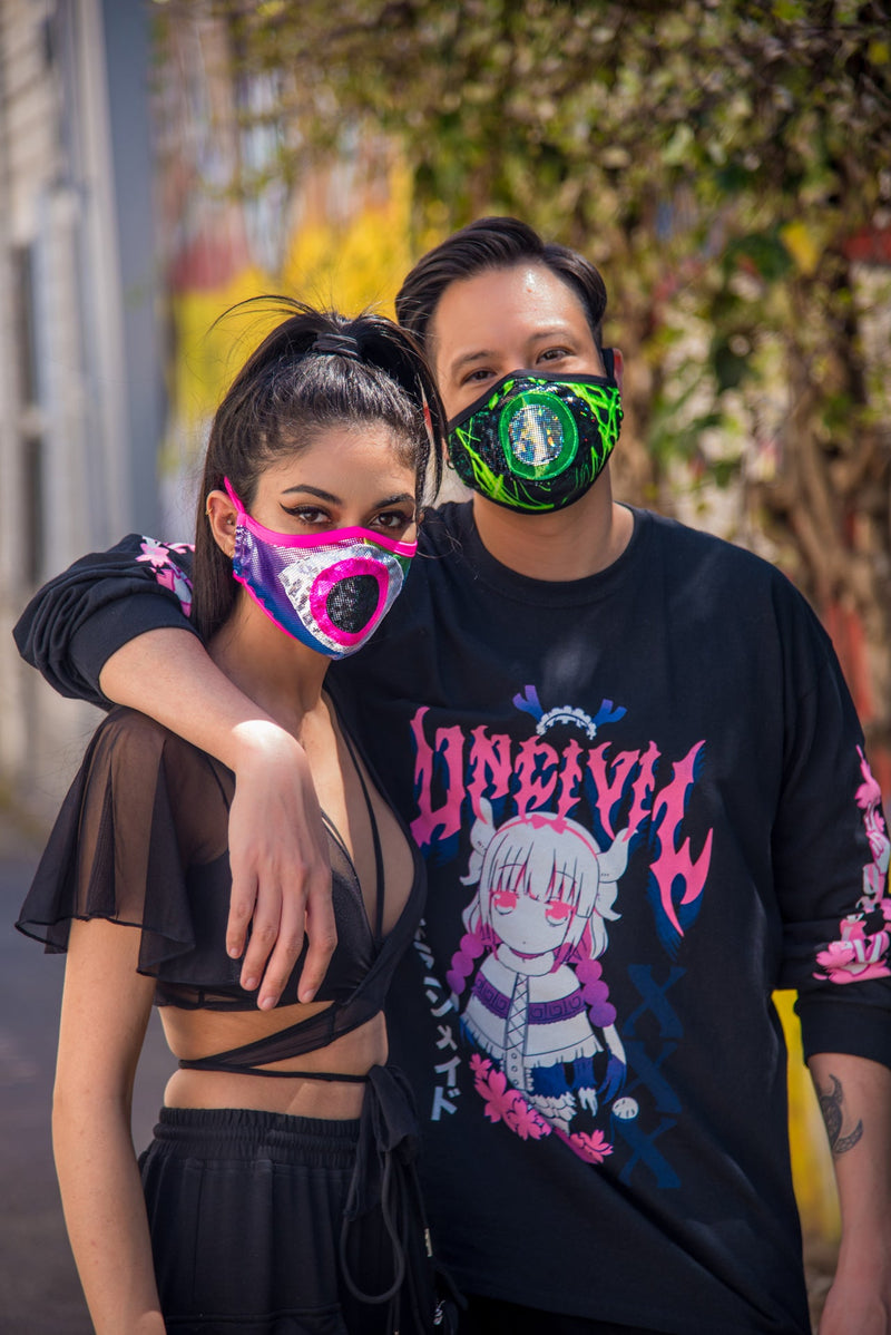 Rainbow/Hot Pink Tailored Face Mask- Festival Rave Accessory-J. Valentine