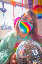 Rainbow Cloud Metallic Tailored Face Mask- Festival Rave Accessory-J. Valentine