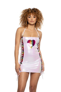 Rave JR113 - Unicorn & Rainbow Lace-Up Mini Dress - J. Valentine