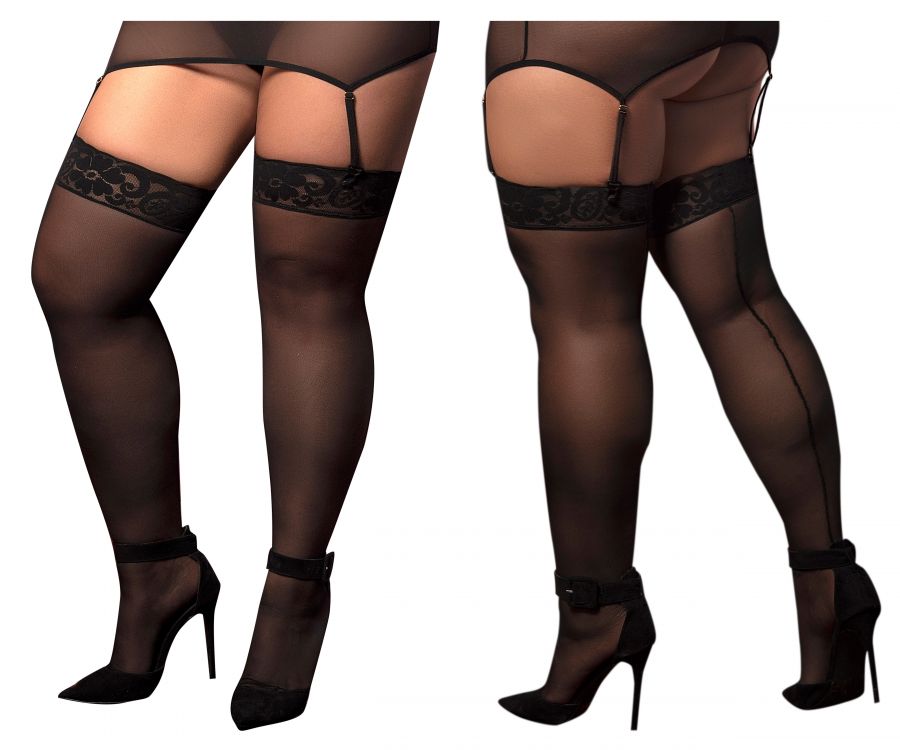 Mapale 1094X Curvy Size Mesh Thigh Highs Color Black