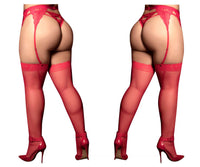 Mapale 1094X Curvy Size Mesh Thigh Highs Color Red