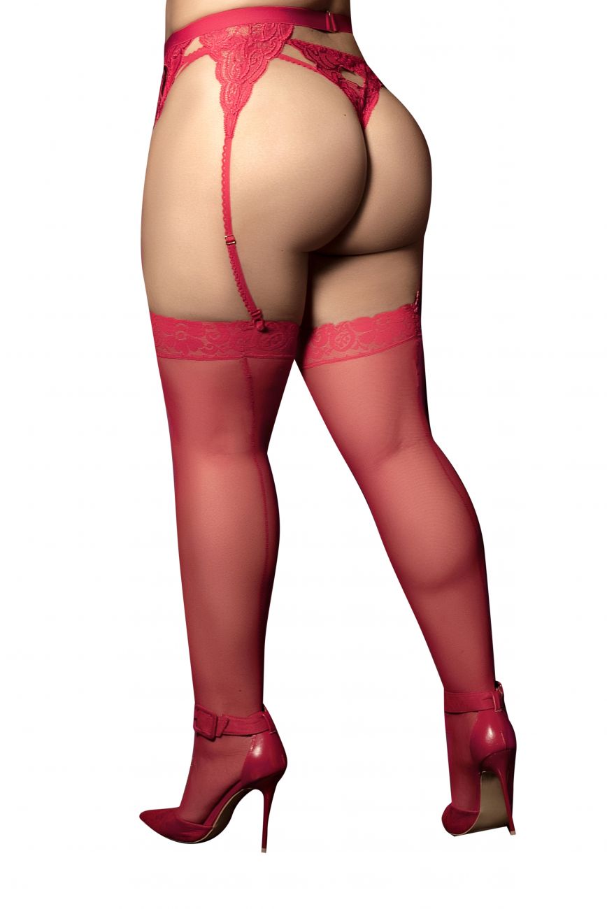 Mapale 1094X Curvy Size Mesh Thigh Highs Color Red