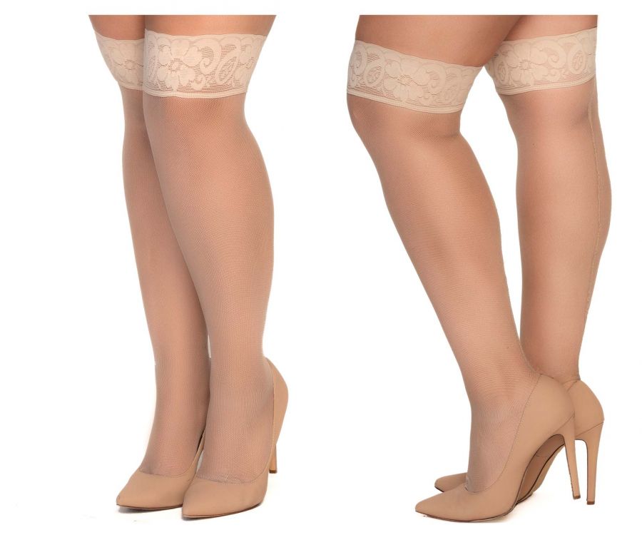 Mapale 1101X Curvy Size Mesh Thigh Highs Color Nude