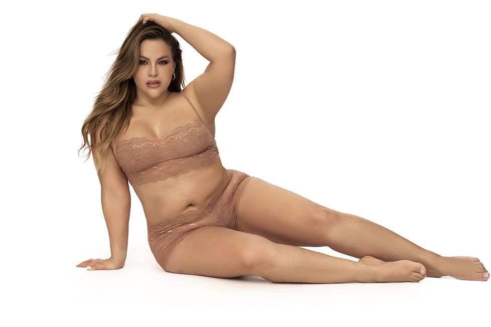 Mapale 206X Curvy Size Panty and Top Lace Set Color Cocoa