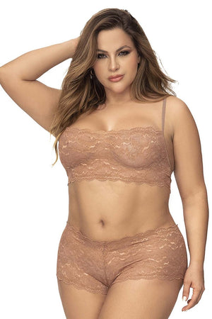 Mapale 206X Curvy Size Panty and Top Lace Set Color Taupe