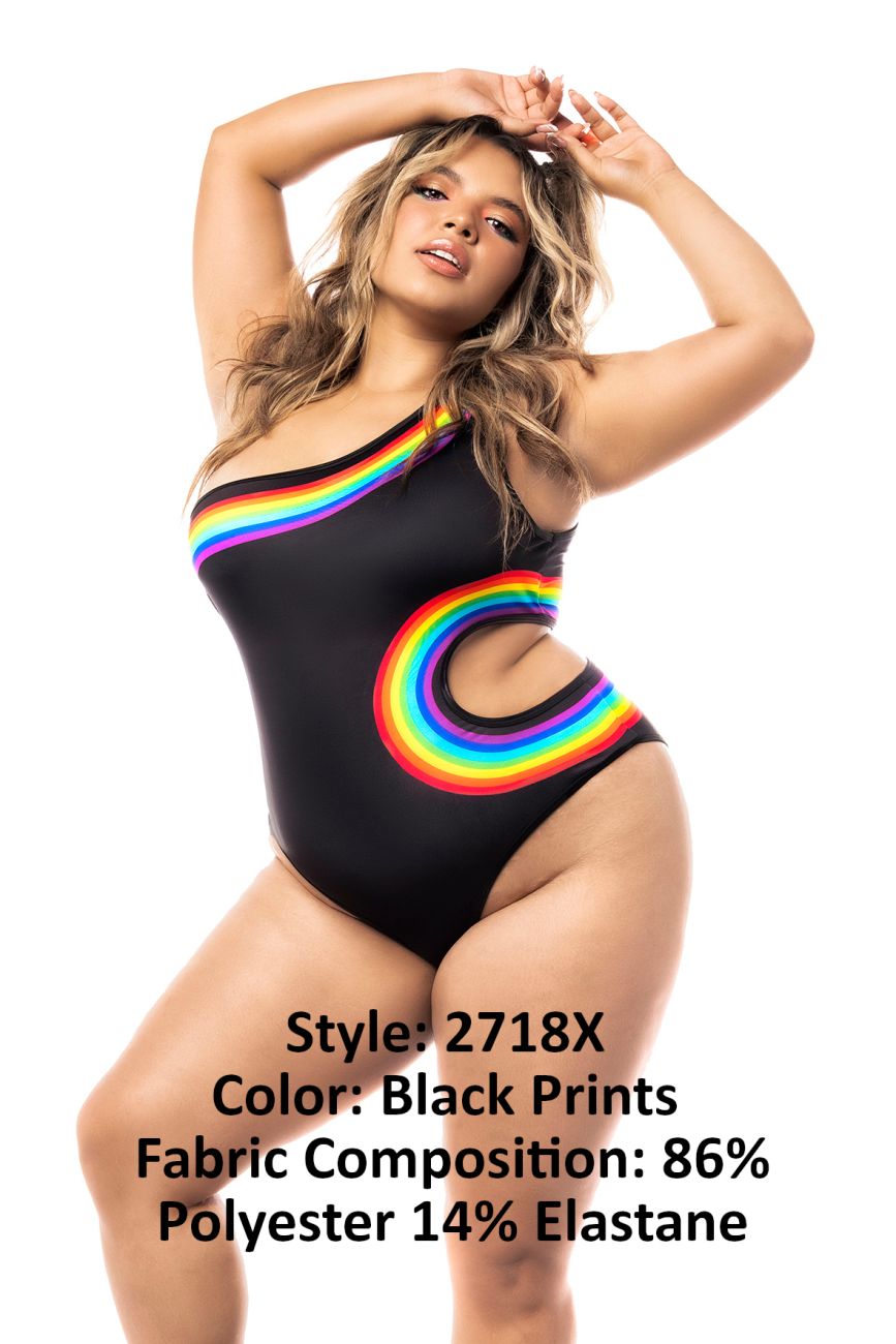 Mapale 2718X Curvy Size Bodysuit Color Black Prints