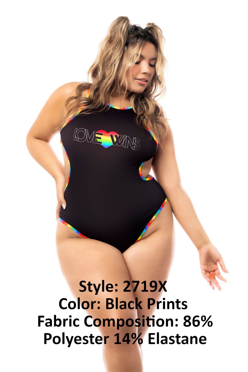 Mapale 2719X Curvy Size Bodysuit Color Black Prints