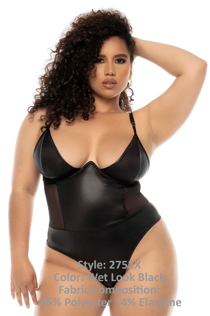 Mapale 2752X Curvy Size Bibi Bodysuit Plus Color Wet Look Black