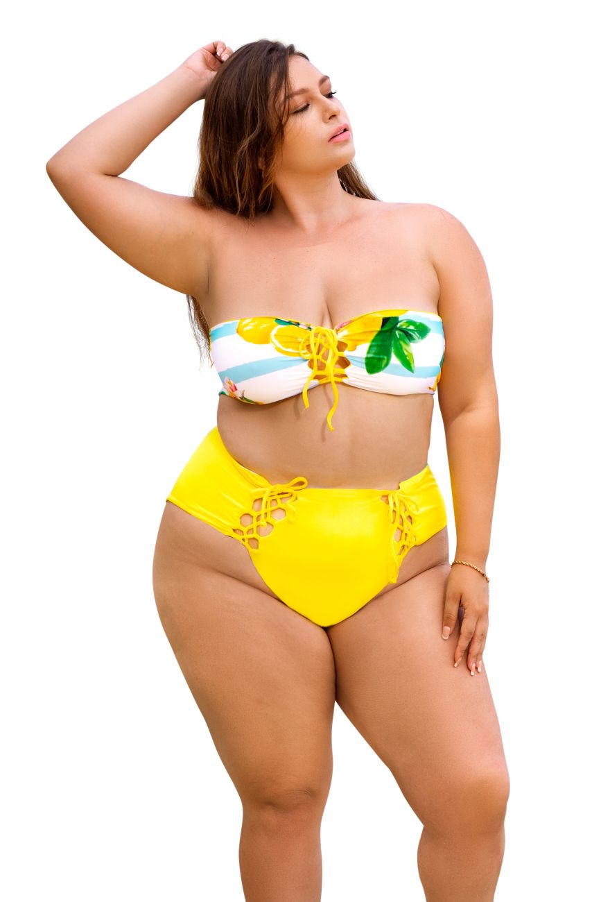 Mapale 67037X Curvy Size Reversible Two Piece Swimsuit Color Yellow-Citrus Print