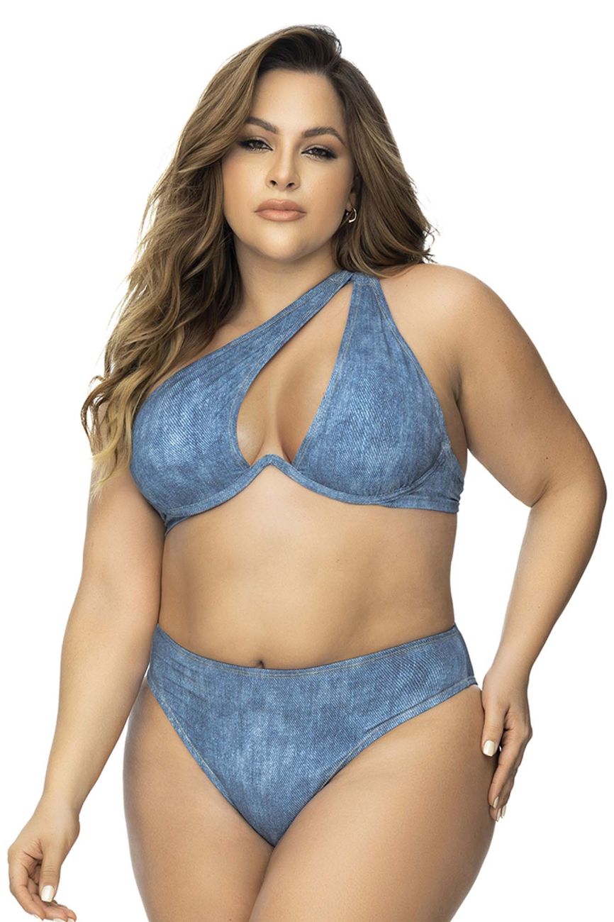 Mapale 67079X Curvy Size Underwired Two Piece Swimsuit Color Blue Chambray