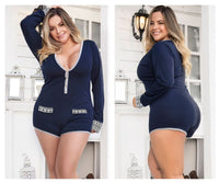 Mapale 7233X Curvy Size Long Sleeve Sleep Romper Color Blue