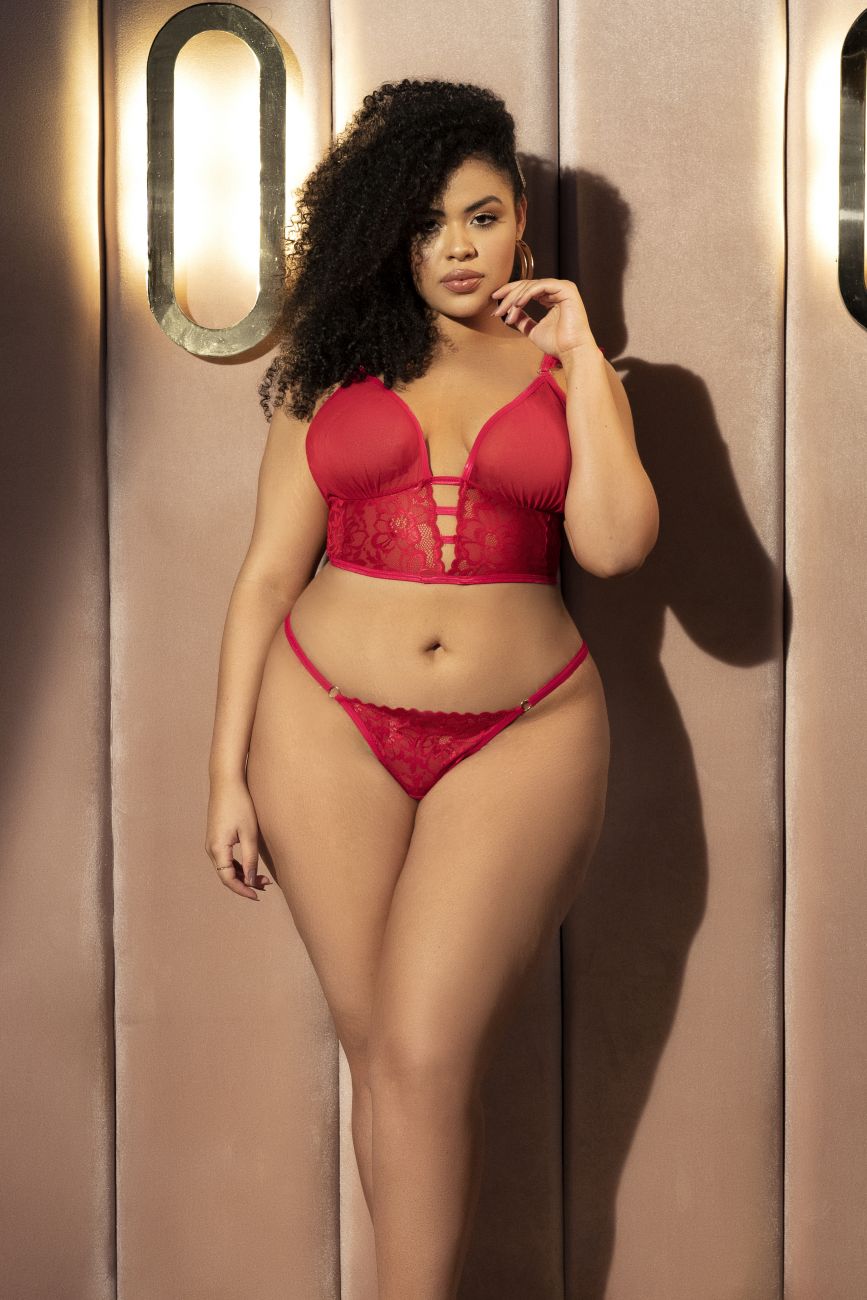 Mapale 7386X Curvy Size Two in One Babydoll and Two Piece Lingerie Set Color Red