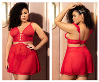 Mapale 7386X Curvy Size Two in One Babydoll and Two Piece Lingerie Set Color Red