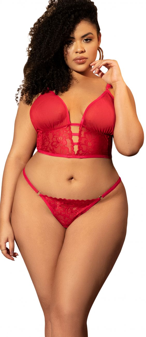 Mapale 7386X Curvy Size Two in One Babydoll and Two Piece Lingerie Set Color Red