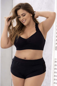 Mapale 7389X Curvy Size Two Piece Pajama Set. Top and Shorts Color Black