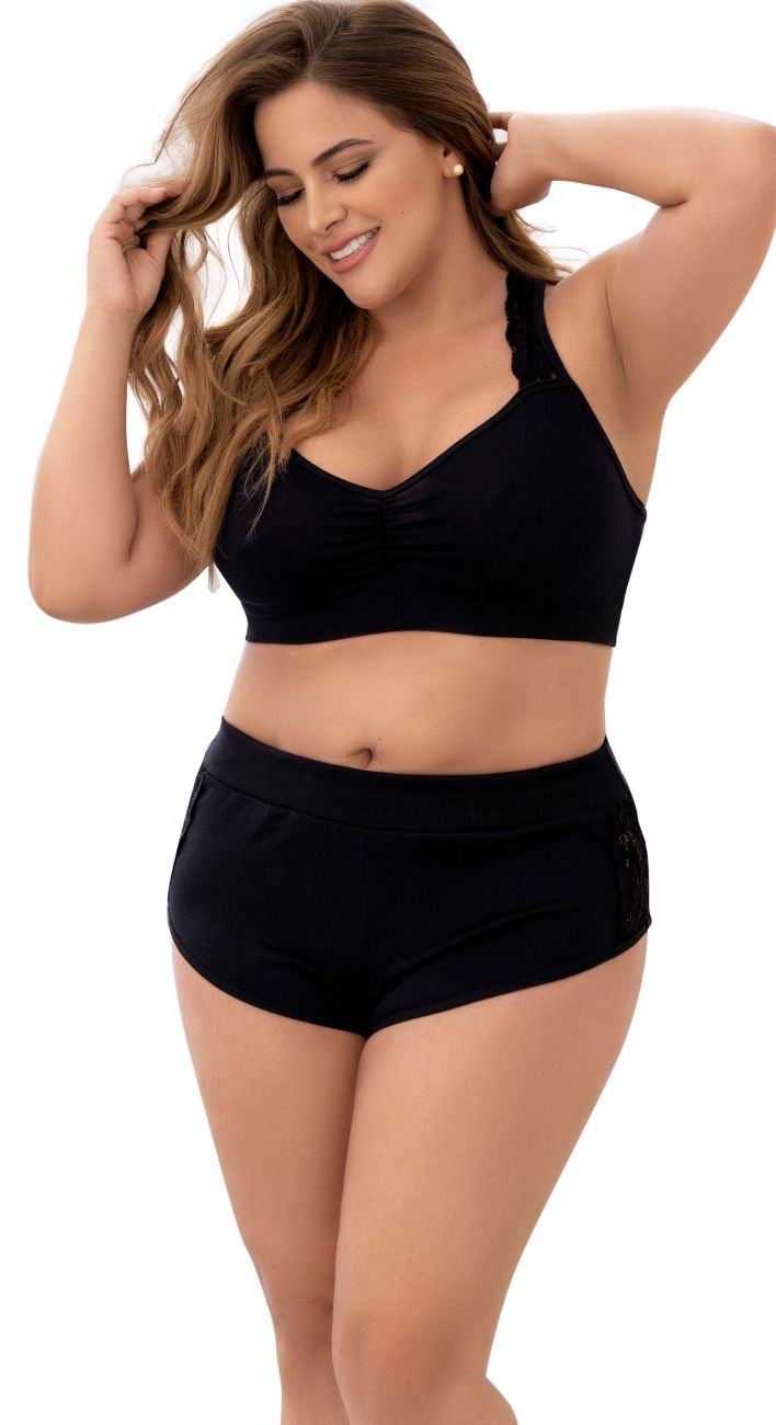 Mapale 7389X Curvy Size Two Piece Pajama Set. Top and Shorts Color Black