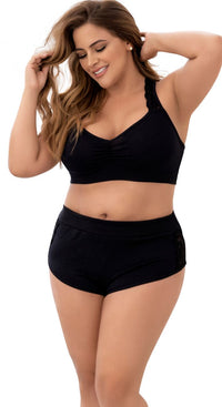 Mapale 7389X Curvy Size Two Piece Pajama Set. Top and Shorts Color Black