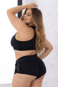 Mapale 7389X Curvy Size Two Piece Pajama Set. Top and Shorts Color Black