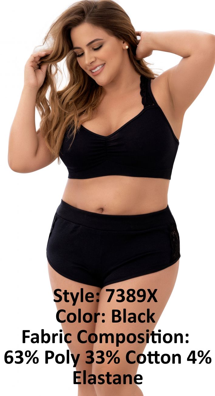 Mapale 7389X Curvy Size Two Piece Pajama Set. Top and Shorts Color Black