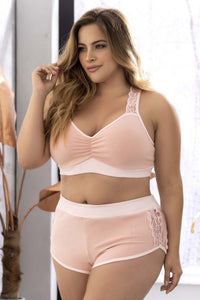 Mapale 7389X Curvy Size Two Piece Pajama Set. Top and Shorts Color Rose