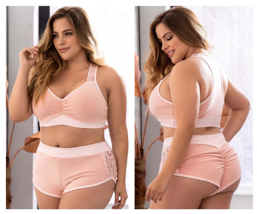 Mapale 7389X Curvy Size Two Piece Pajama Set. Top and Shorts Color Rose