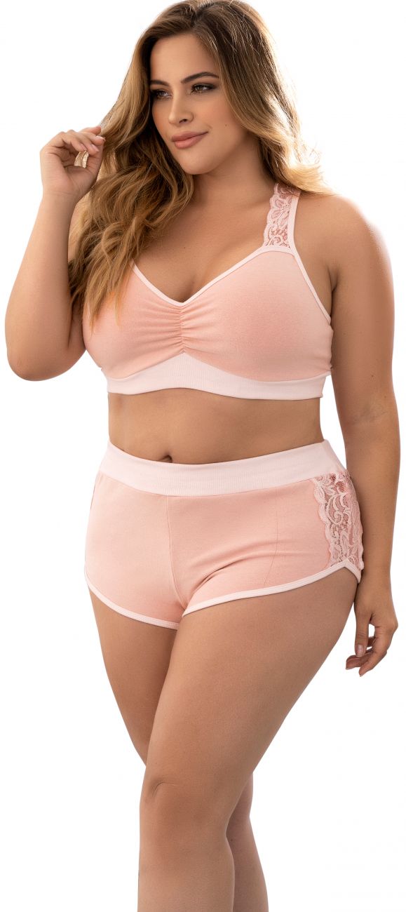 Mapale 7389X Curvy Size Two Piece Pajama Set. Top and Shorts Color Rose