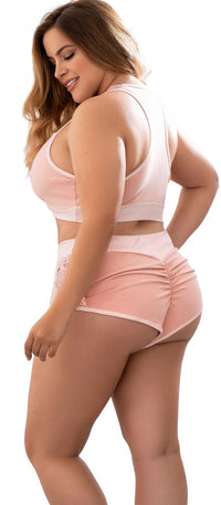 Mapale 7389X Curvy Size Two Piece Pajama Set. Top and Shorts Color Rose