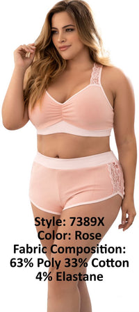 Mapale 7389X Curvy Size Two Piece Pajama Set. Top and Shorts Color Rose