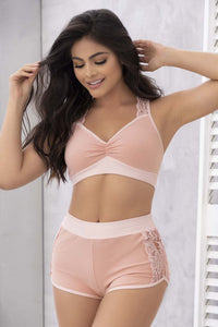 Mapale 7389 Two Piece Pajama Set. Top and Shorts Color Rose