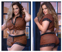 Mapale 7406X Curvy Size Two Piece Pajama Set. Top and Shorts Color Black-Orange