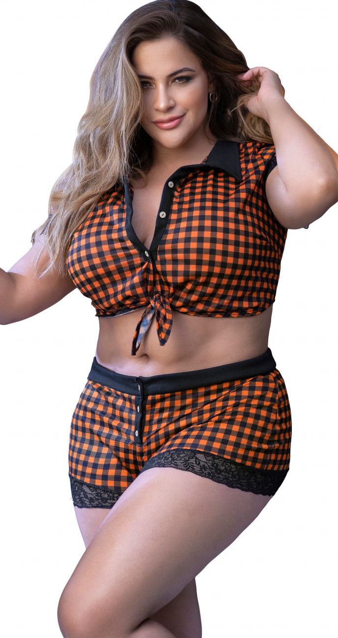 Mapale 7406X Curvy Size Two Piece Pajama Set. Top and Shorts Color Black-Orange