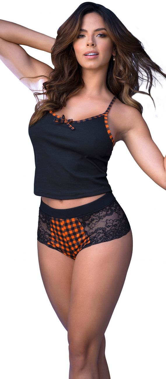 Mapale 7407 Two Piece Pajama Set. Top and Shorts Color Black-Orange