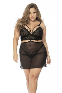 Mapale 7433X Curvy Size Babydoll and Two Piece Lingerie Set Color Black