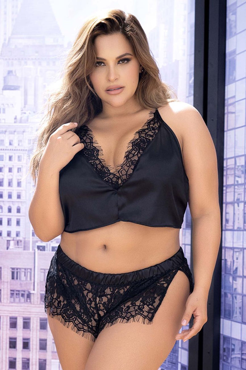 Mapale 7447X Curvy Size Two Piece Pajama Set Top and Shorts Color Black